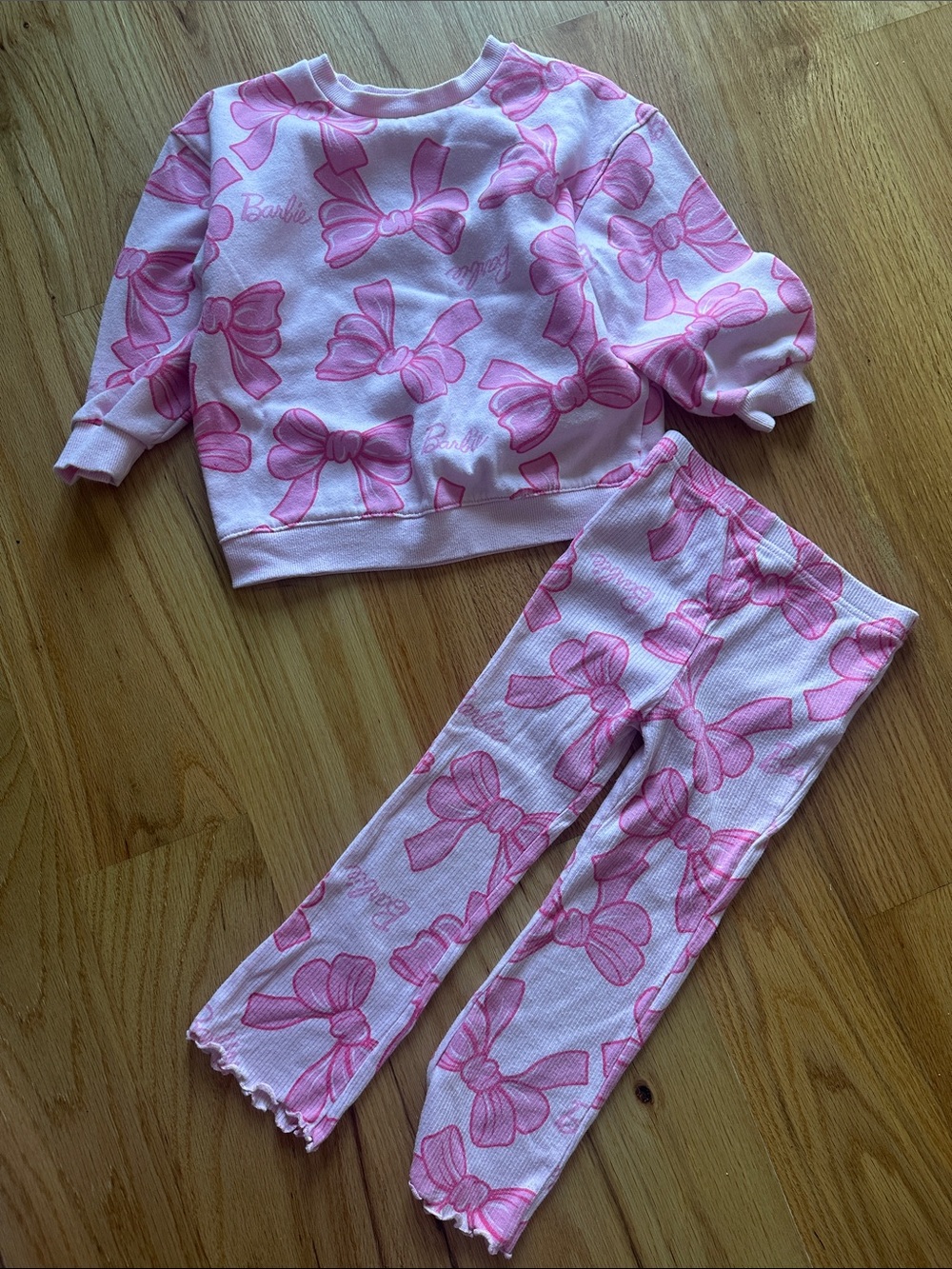 Barbie Pink Bow Allover Print Kids Pajama Set
